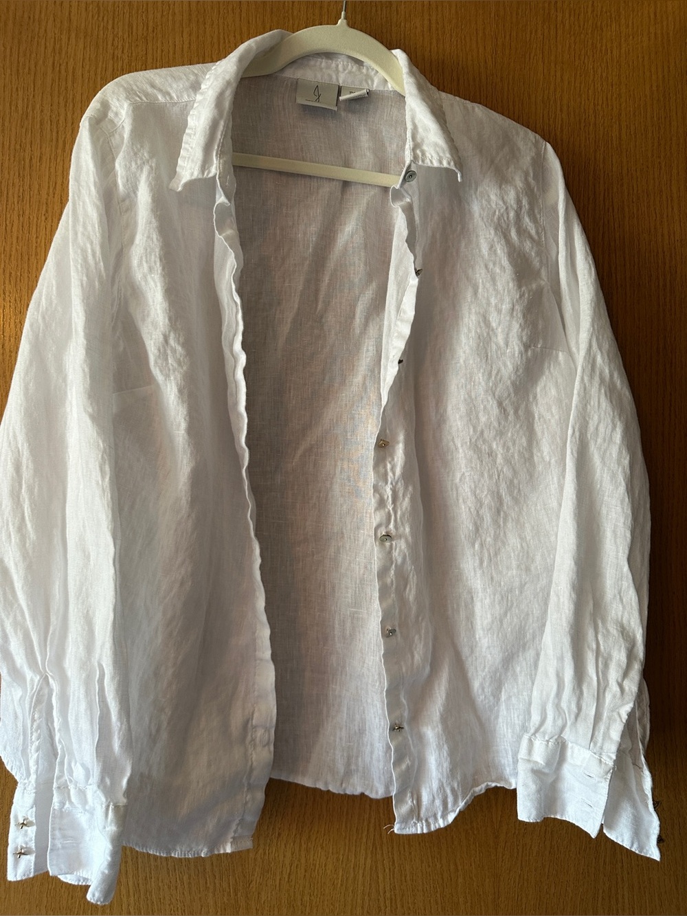 Joie White 100% Linen Button Down Shirt Size L Metallic Buttons